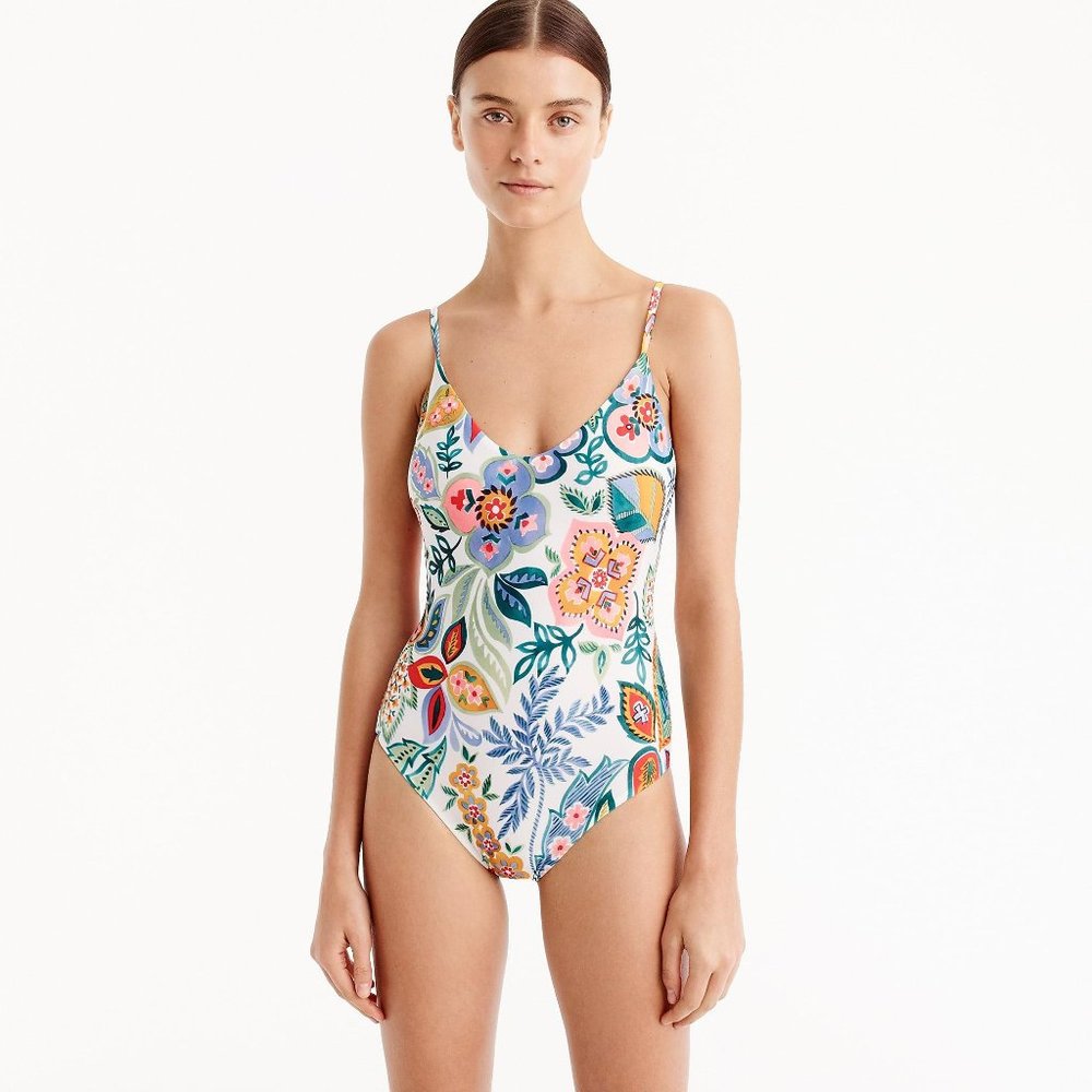 J.Crew Ratti Floral Ruched Back One Piece Sz 4